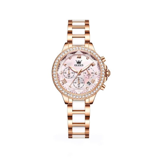 OLEVS 9999 Fashionable Watch for Woman-White & Rose Gold