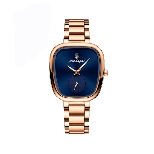 Poedagar 783 New Unique Design Stainless Steel Ladies Watch-Rose Gold & Blue