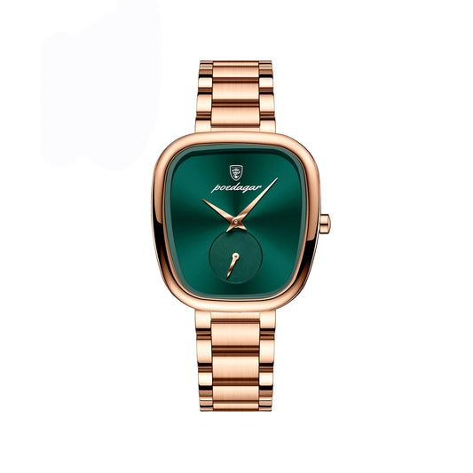 Poedagar 783 New Unique Design Stainless Steel Ladies Watch-Rose Gold & Green