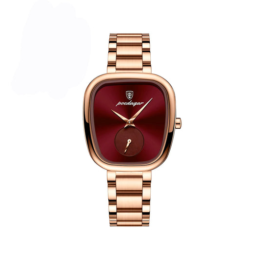 Poedagar 783 New Unique Design Stainless Steel Ladies Watch-Rose Gold & Red