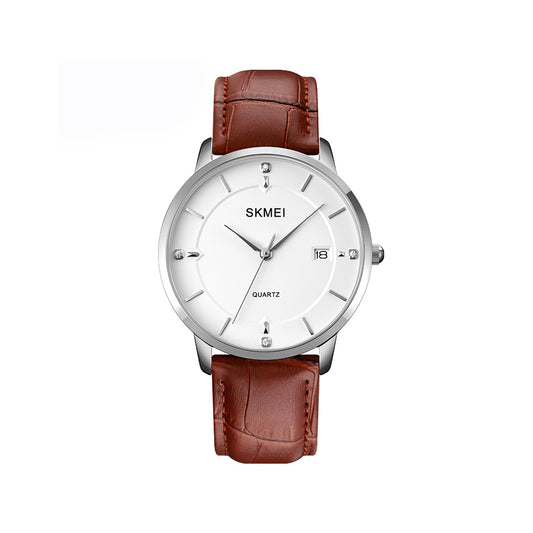 SKMEI 1801 Stainless Steel Leather Quartz Men’s watch- Brown