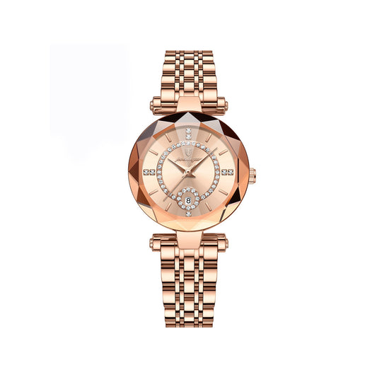 POEDAGAR 726 Luminous pointer stainless steel ladies Wristwatch- Rose Gold