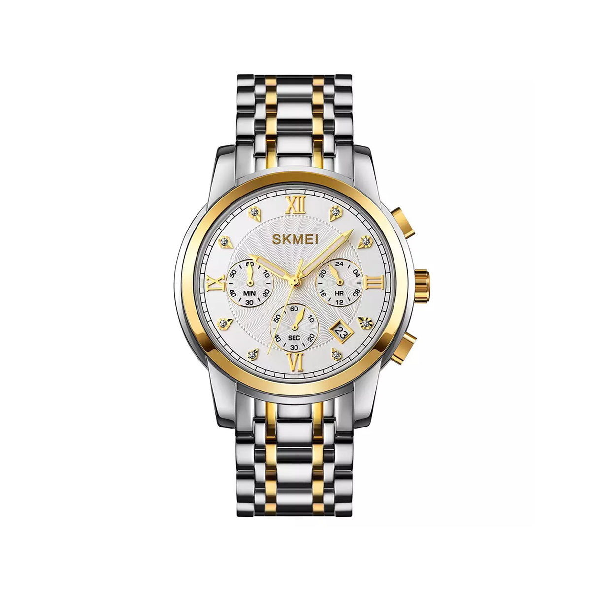 SKMEI 1904 Men’s Quartz Chronograph Stainless Steel Watch- Silver white