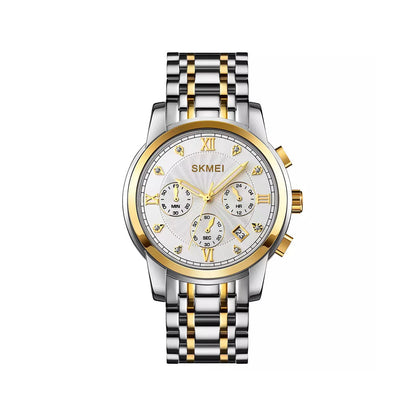 SKMEI 1904 Men’s Quartz Chronograph Stainless Steel Watch- Silver white