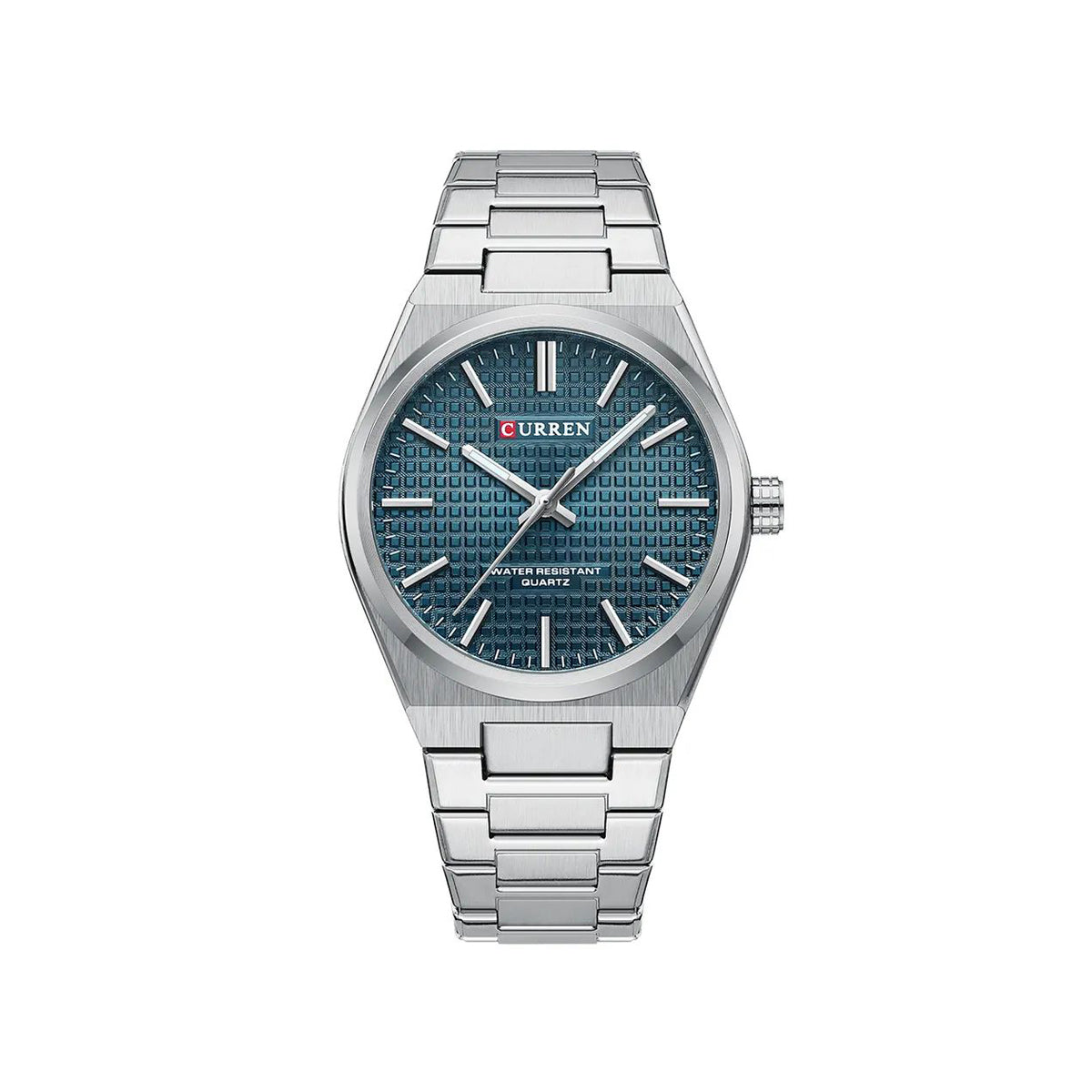CURREN 8439 Top Brand Luxury Stainless Steel Quartz Man Wristwatch- Silver Blue