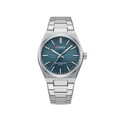 CURREN 8439 Top Brand Luxury Stainless Steel Quartz Man Wristwatch- Silver Blue