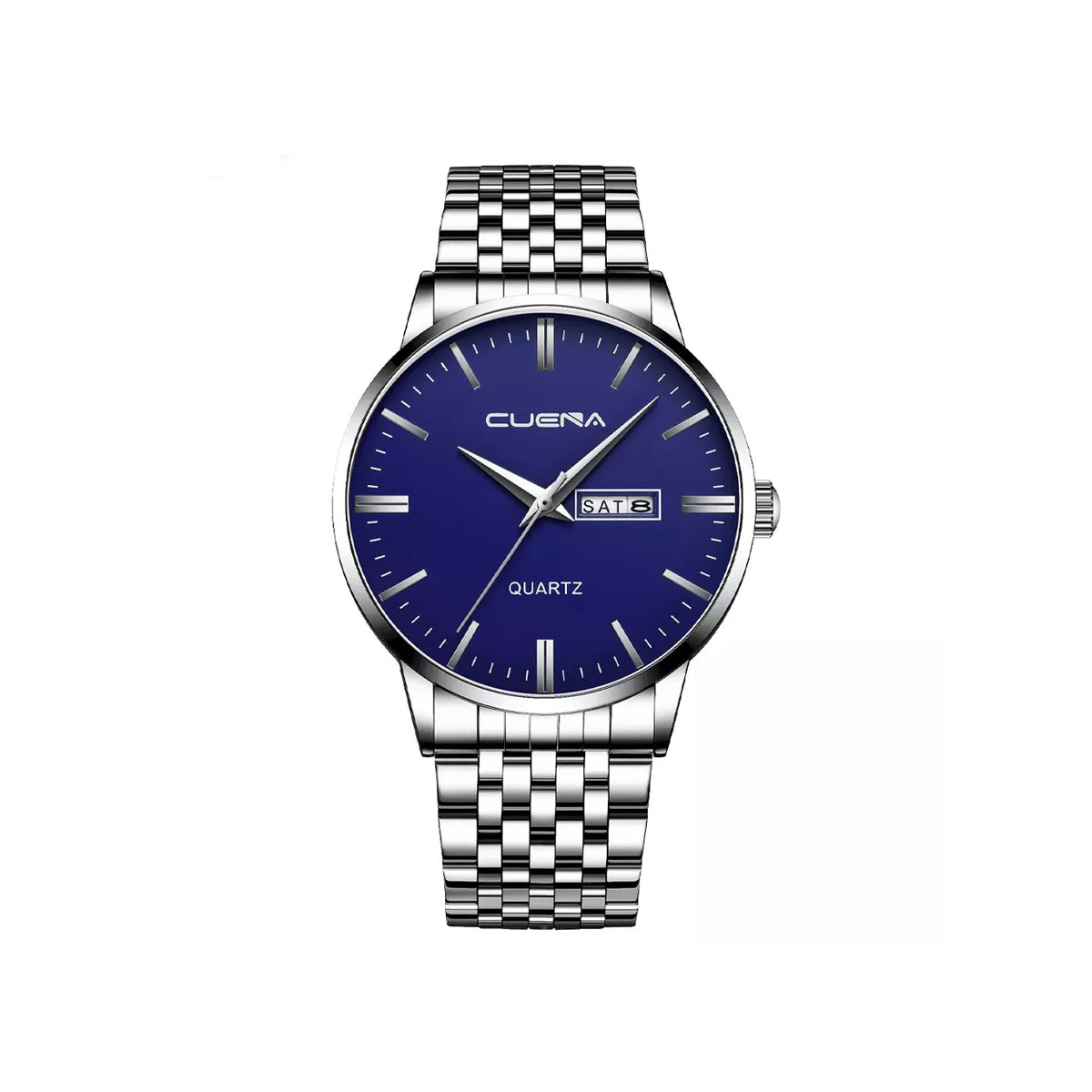 CUENA 6013 Stainless steel Minimalist luxury quartz men wristwatch- Silver Blue