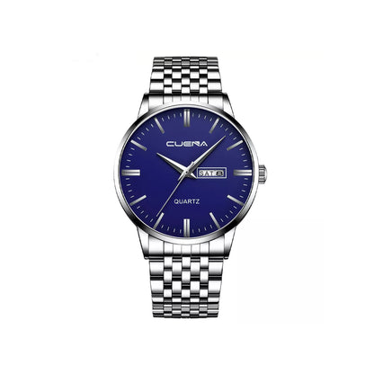 CUENA 6013 Stainless steel Minimalist luxury quartz men wristwatch- Silver Blue