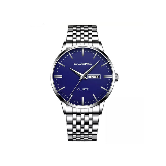 CUENA 6013 Stainless steel Minimalist luxury quartz men wristwatch- Silver Blue