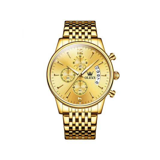 Olevs 2867 Stainless Steel Chronograph Wrist Watch For Men - Gold