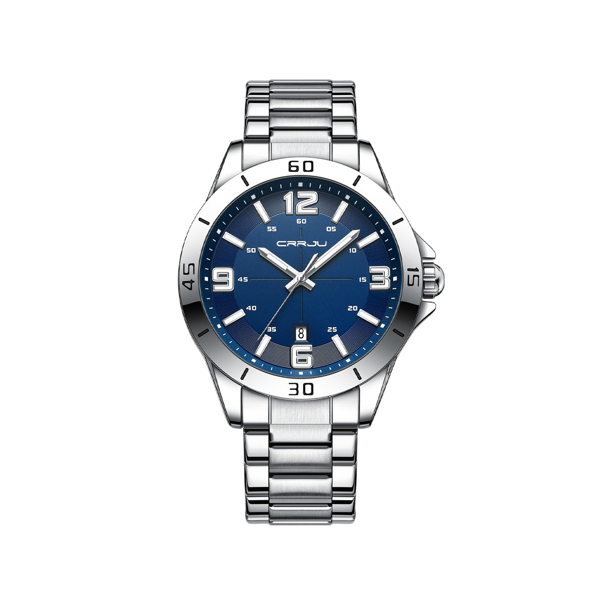 CRRJU 5003 Luxury Design Stainless Steel Watches Men's Quartz Luminous Clock- Silver Blue