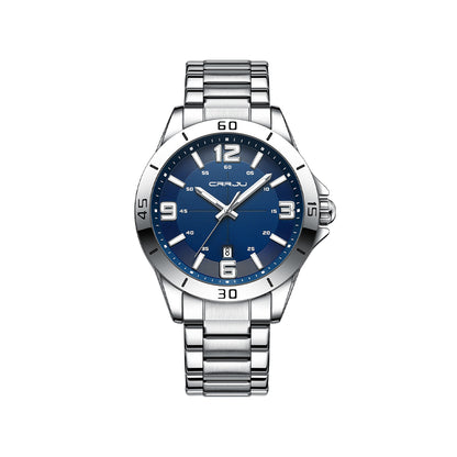 CRRJU 5003 Luxury Design Stainless Steel Watches Men's Quartz Luminous Clock- Silver Blue