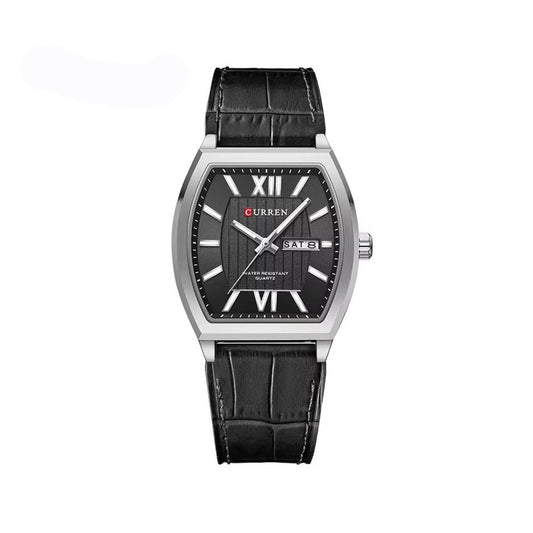 Curren 8478 Elegant Calendar Luminous Leather Strap Retro Men’s Watch- Black