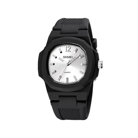 SKMEI 1717 Silicon Strap Analog Watch For Men-Black Silver