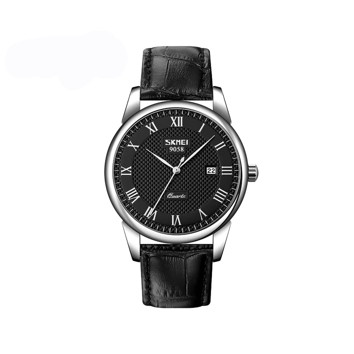 SKMEI 9058 Luxury quartz classic Lover’s leather belt for wristwatch for Men’s- Black