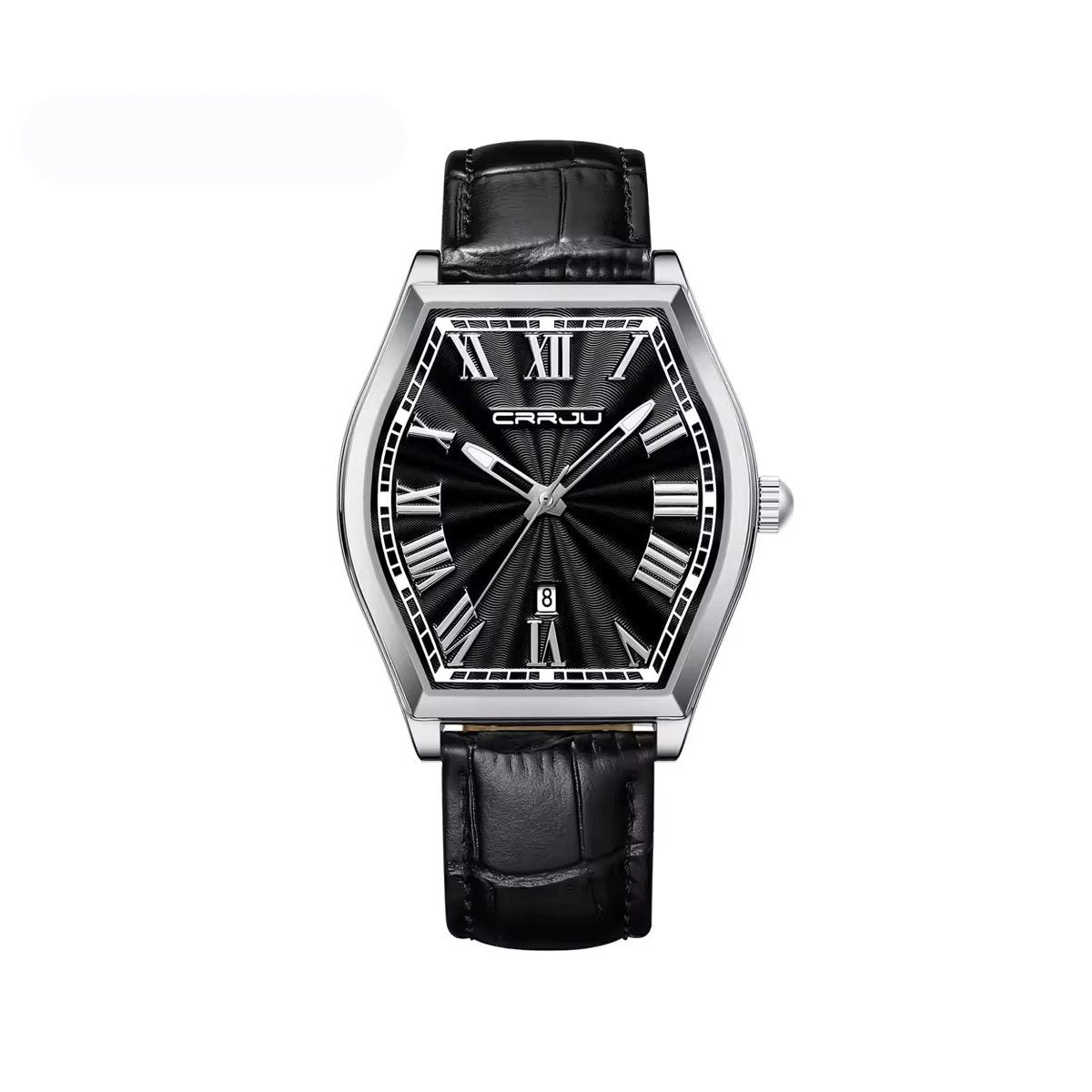Crrju 5024 Leather Strap Date Display Business Men's watch- Black