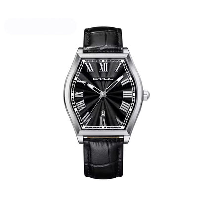 Crrju 5024 Leather Strap Date Display Business Men's watch- Black
