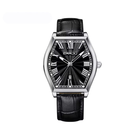Crrju 5024 Leather Strap Date Display Business Men's watch- Black