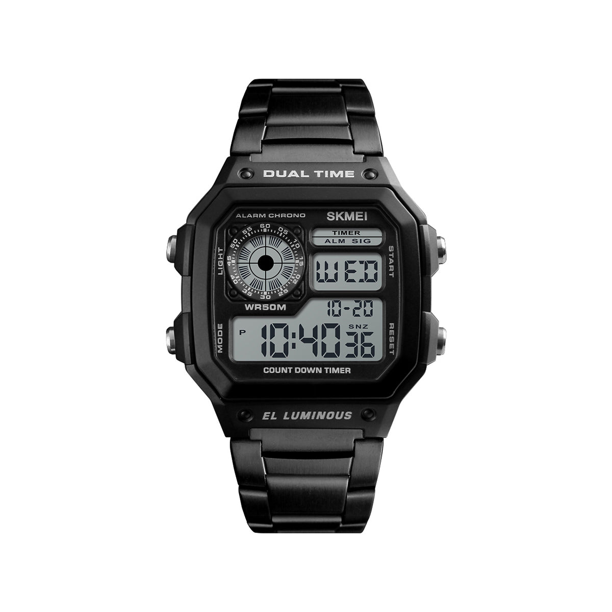 SKMEI 1335 Dual Time Chain Wrist Watch for Men - Black