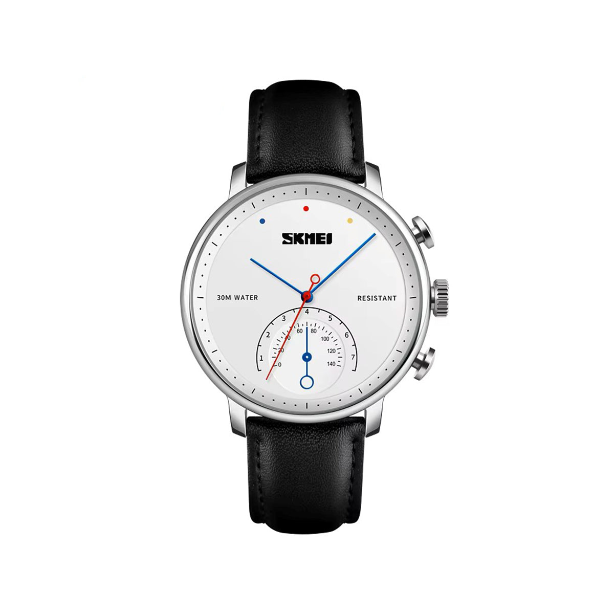 SKMEI 1399 Leather Strap Elegance Quartz Casual Men's Watch- Black & Silver
