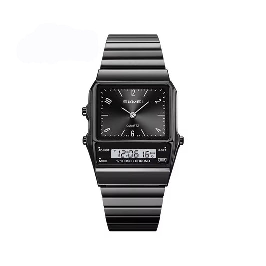 SKMEI 2632 Dual Display Multifunction Waterproof LED Unisex Wristwatch- Black