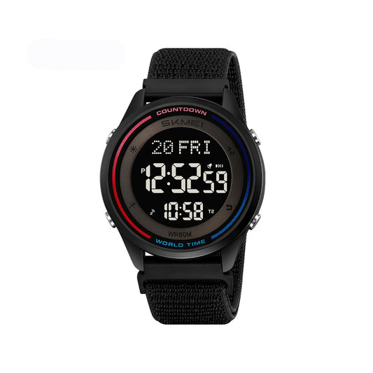 SKMEI 2412 Nylon Band Fashion Wristwatch Digital Men's Waterproof Sports Watch - Black