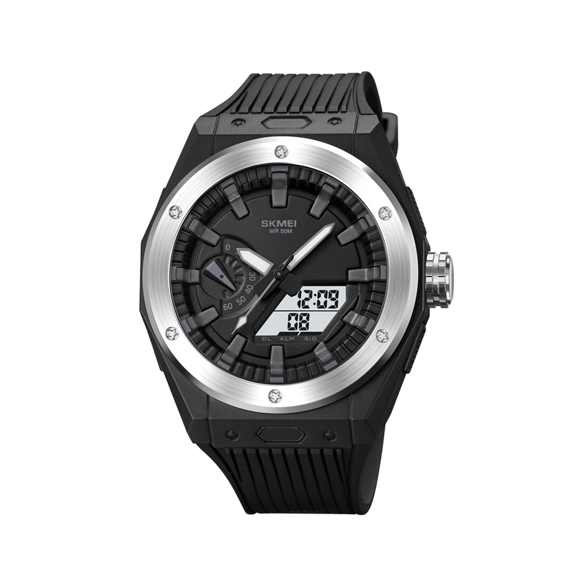 SKMEI 2103 Dual Time Digital Analog Quartz Men's Watch - Black Silver