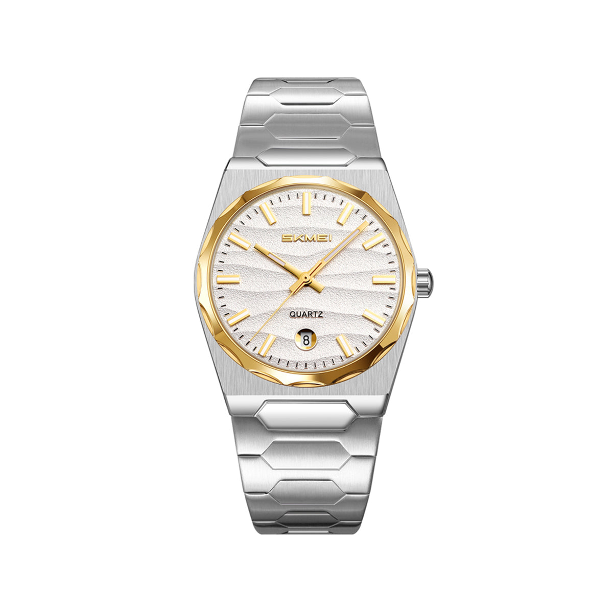 SKMEI 9382 Men's Stainless Steel Quartz Watch - White Golden