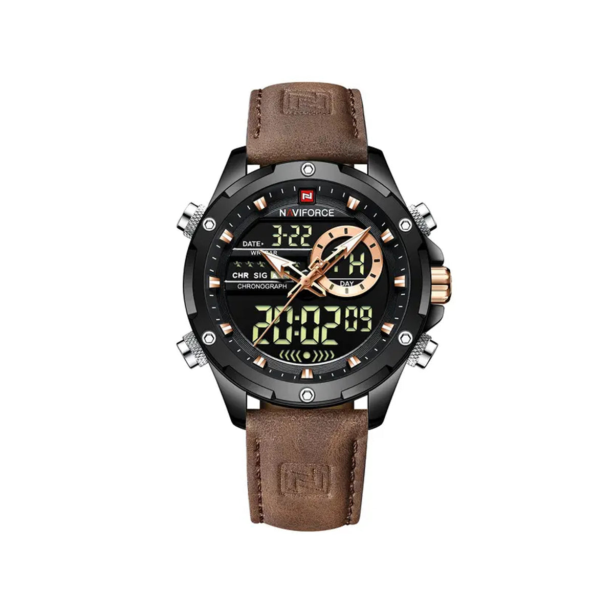 NAVIFORCE 9208 Chronograph Stainless Steel Casual Men wristwatch- Brown Black