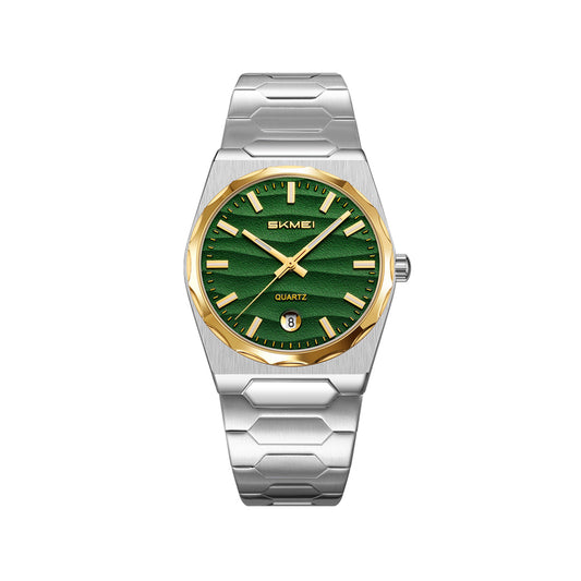 SKMEI 9382 Men's Stainless Steel Quartz Watch - Green Golden