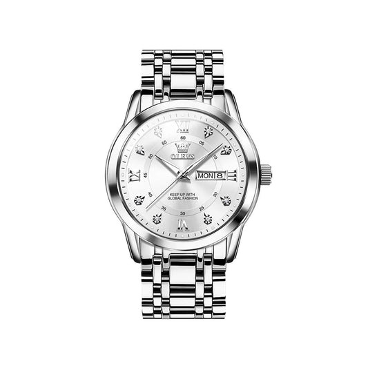 OLEVS 5513 Stainless Steel Luminous Quartz Men watch- Silver