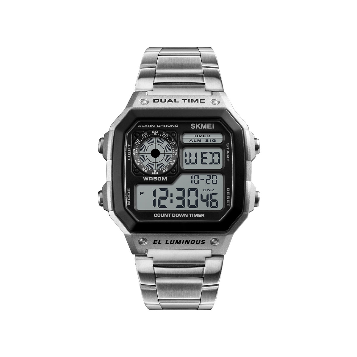 SKMEI 1335 Dual Time Chain Wrist Watch for Men - Silver