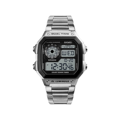 SKMEI 1335 Dual Time Chain Wrist Watch for Men - Silver