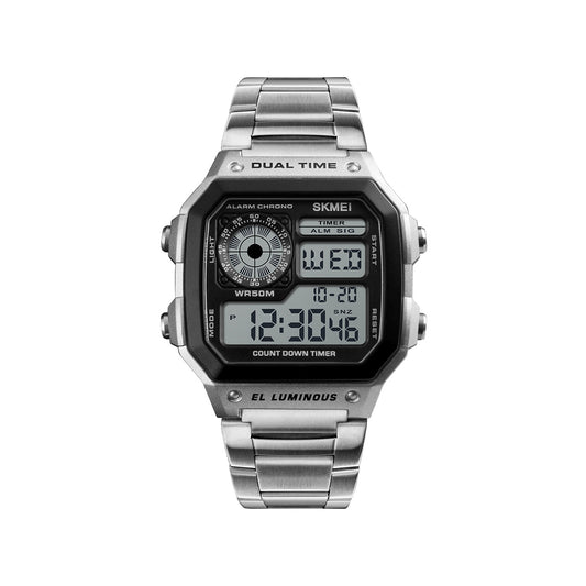 SKMEI 1335 Dual Time Chain Wrist Watch for Men - Silver