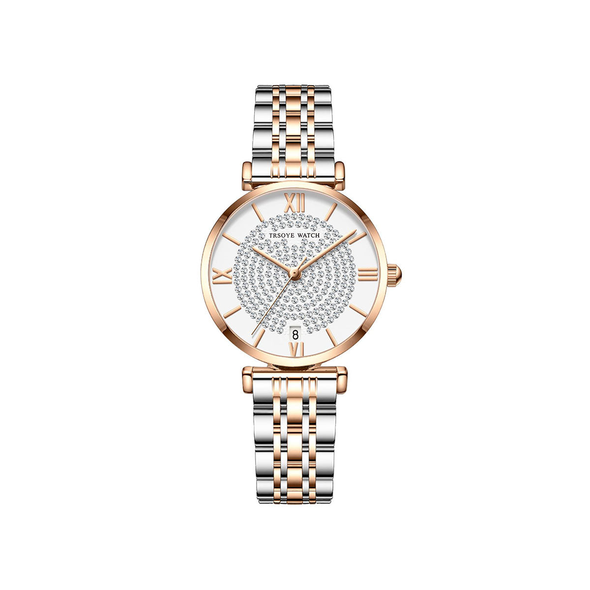 Trsoye 8821 luxury quartz women fashion  watch- Silver & Rose Gold