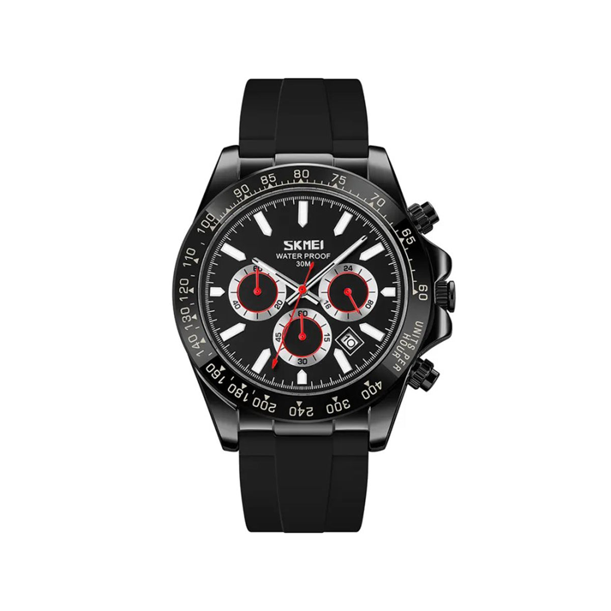 SKMEI 9275 Men’s Business Chronograph Date Display Silicon Strap Quartz watch- Black