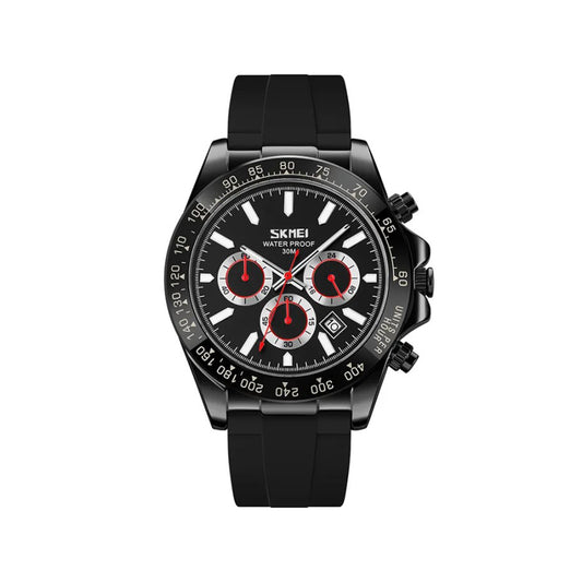 SKMEI 9275 Men’s Business Chronograph Date Display Silicon Strap Quartz watch- Black