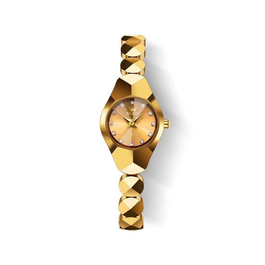 OLEVS 7007 Luxury Classic Tungsten Steel Strap Fashion business Quartz Watch for Women- Gold