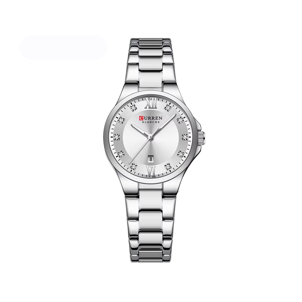 Curren 9107 Elegant Date Diamond Ladies Watch- Silver