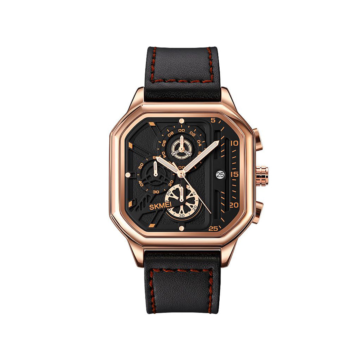 SKMEI 1963 Men’s Quartz Chronograph Leather Belt Watch- Rose Gold