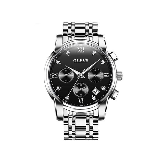 OLEVS 2858 Luxury Luminous Chronograph Men wristwatch- Silver Black