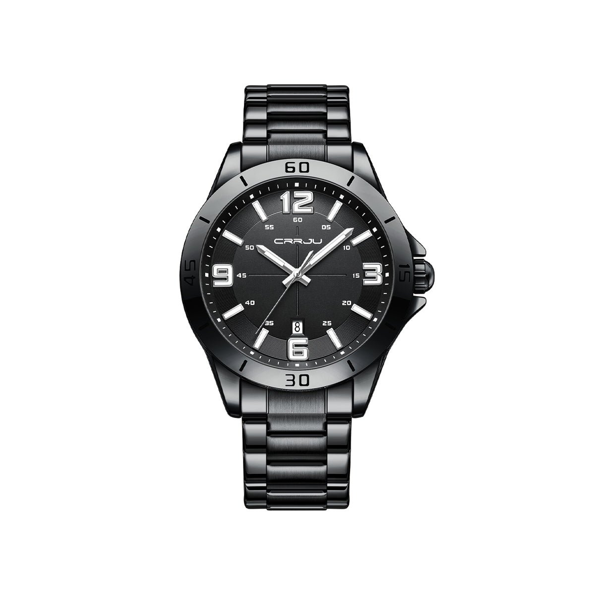 CRRJU 5003 Luxury Design Stainless Steel Watches Men's Quartz Luminous Clock- Black