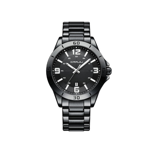CRRJU 5003 Luxury Design Stainless Steel Watches Men's Quartz Luminous Clock- Black