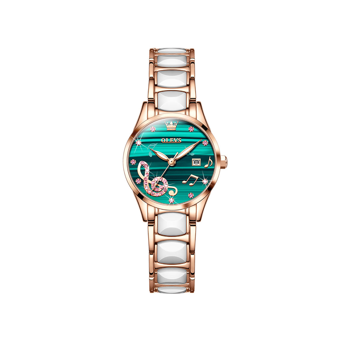OLEVS 3605 Luxury Ceramic Quartz women wristwatch- Green