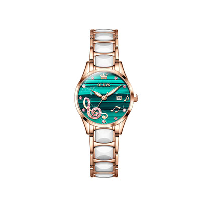 OLEVS 3605 Luxury Ceramic Quartz women wristwatch- Green