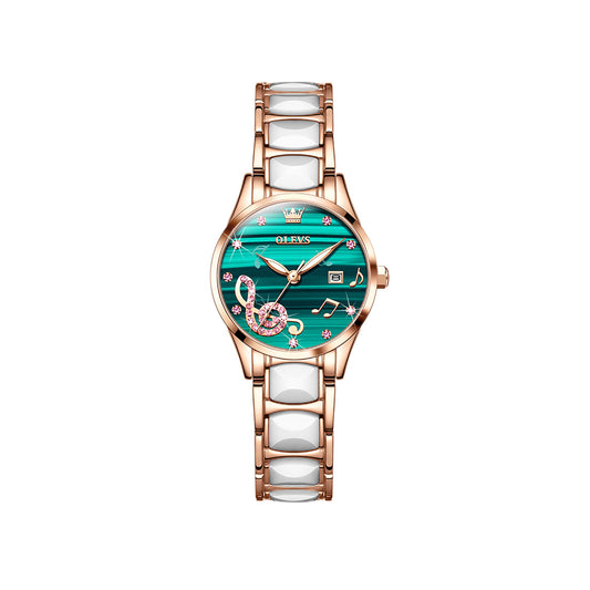 OLEVS 3605 Luxury Ceramic Quartz women wristwatch- Green