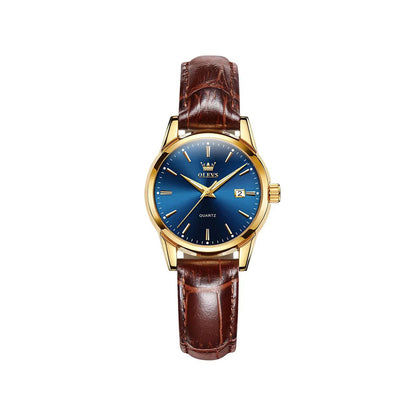 Olevs 6898 Luxury Brand Luminous Fashion Quartz Belt  Watch For Ladies- Brown & Blue