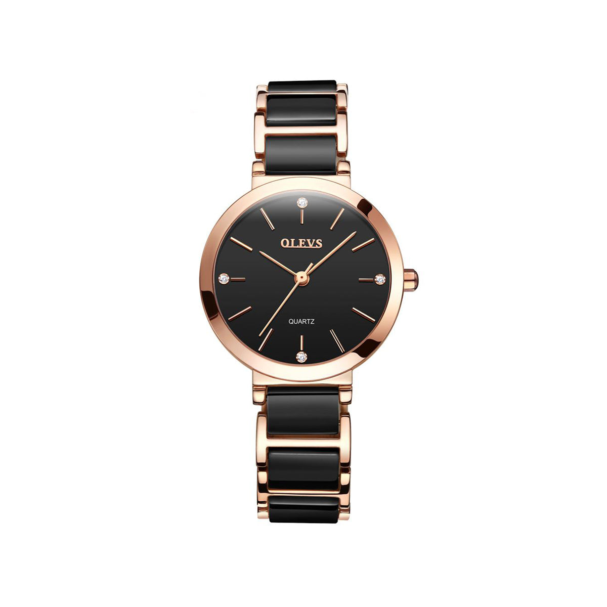 OLEVS 5877 Ceramic Classic fashion Quartz movement women watch- Rose Gold & Black