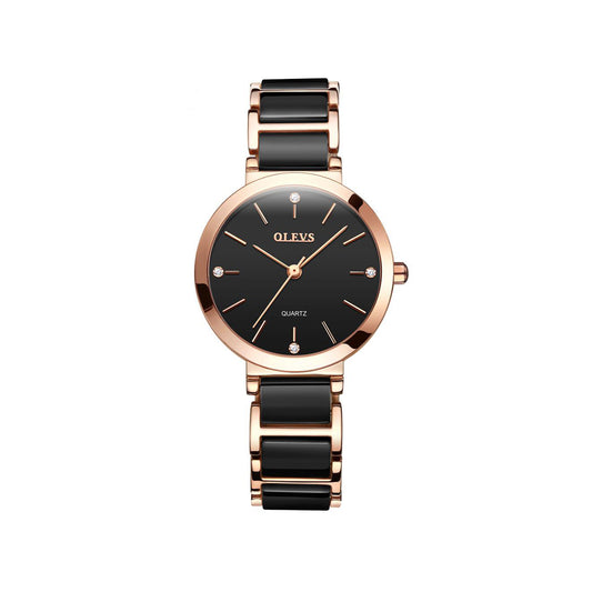 OLEVS 5877 Ceramic Classic fashion Quartz movement women watch- Rose Gold & Black