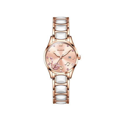 OLEVS 3605 Luxury Ceramic Quartz women wristwatch- Pink